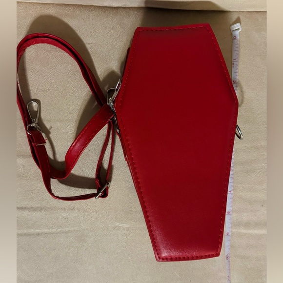 ๐ Red Coffin Crossbody Purse Bag with silver studs. ~9โ tall & ~3โ depth - Picture 6 of 10